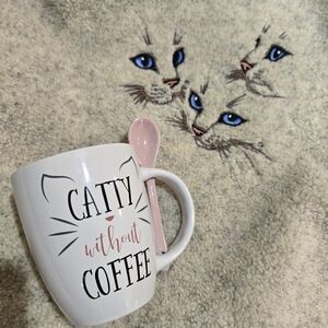 Cat Lover Set Tan Plush Sz M Top & Kitty Mug